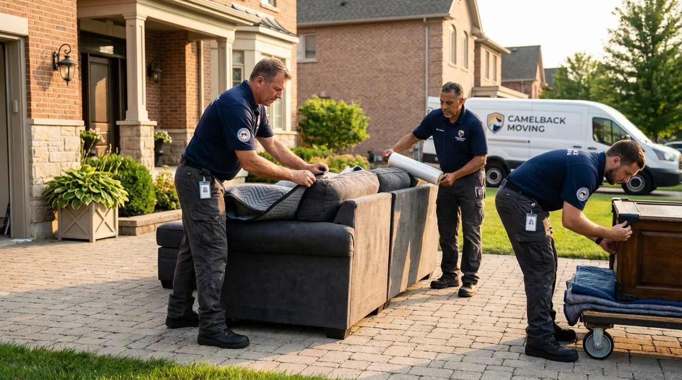 Large estate moving crew wrapping furniture in Oak Park, MI