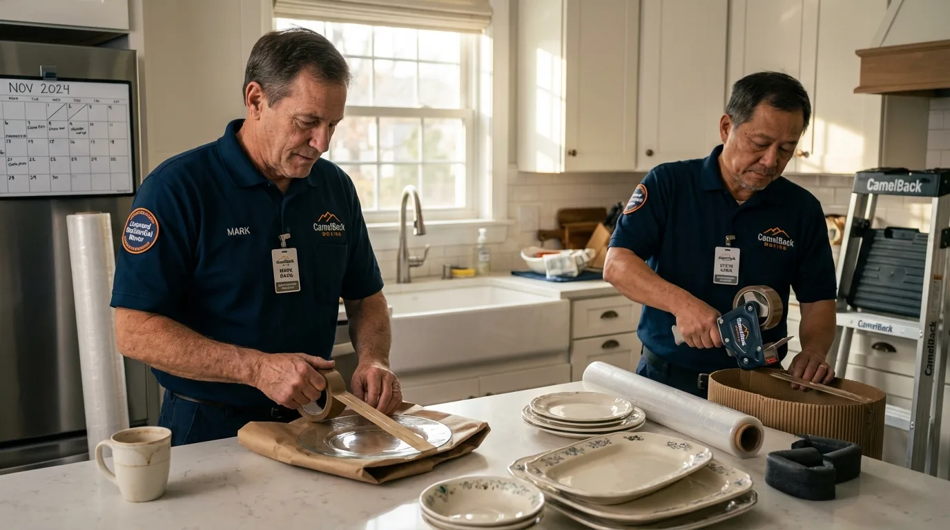 Professional crew packing kitchen dishware in Oak Park, MI